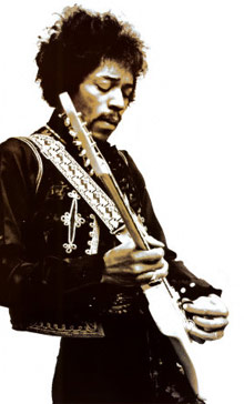 Jimi Hendrix playing a guitar